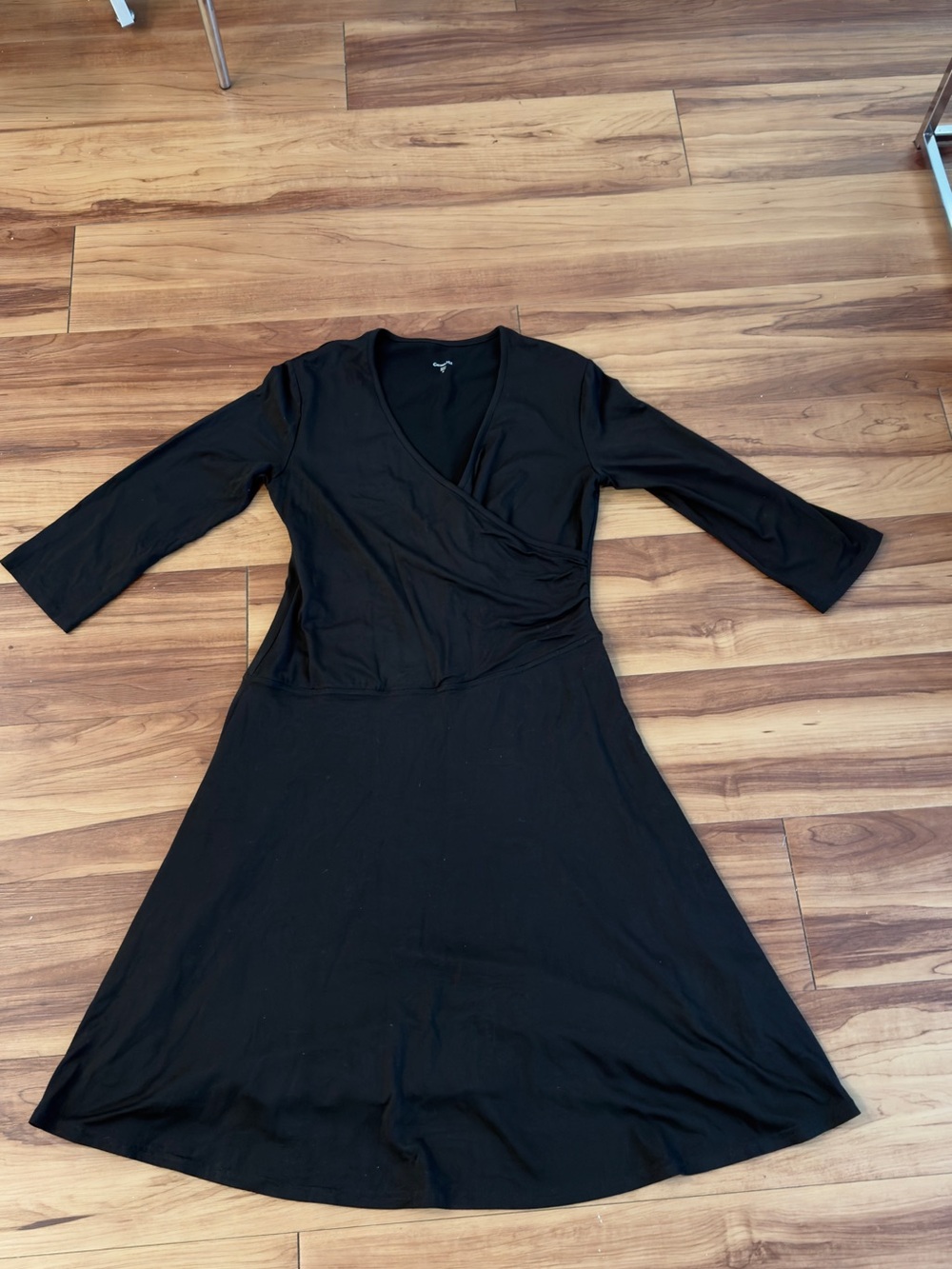 Garnet Hill Women’s Black Wrap Style Midi Dress Size M 3/4 Sleeve